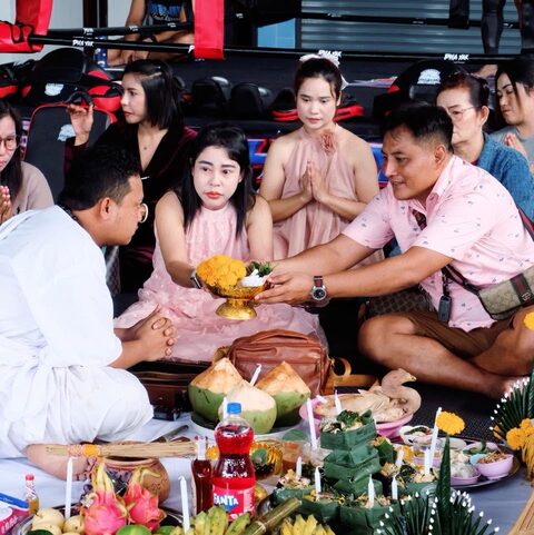 Offerings laid out for the blessing ceremony